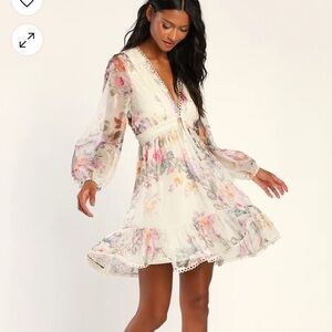 Sweetness Season Ivory Floral Print Long Sleeve Mini Dress size xs